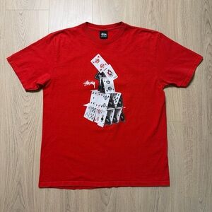 Stussy House Of Cards Joker Short Sleeve T-Shirt Mens Medium Red Surf Skate